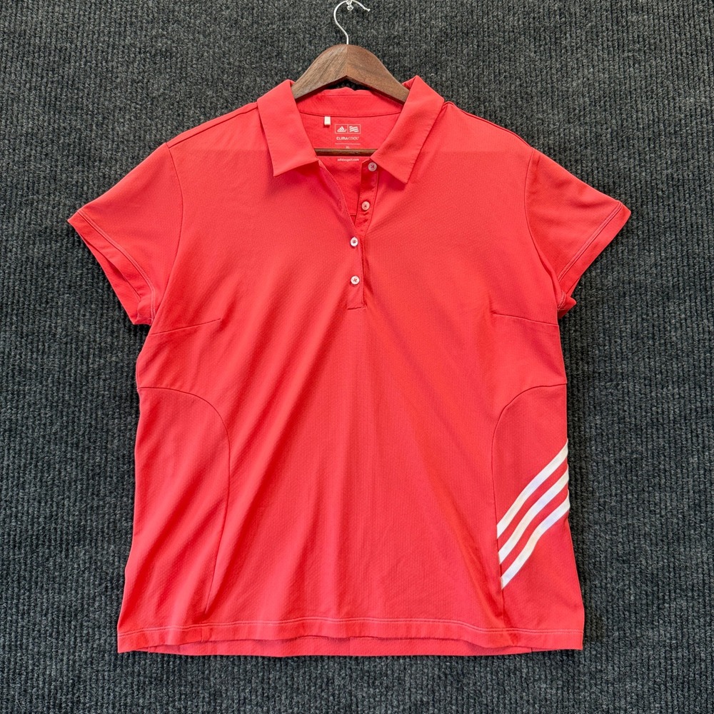 Adidas ClimaCool Golf Polo Shirt Womens XL Coral Red Short Sleeve 3 Stripes